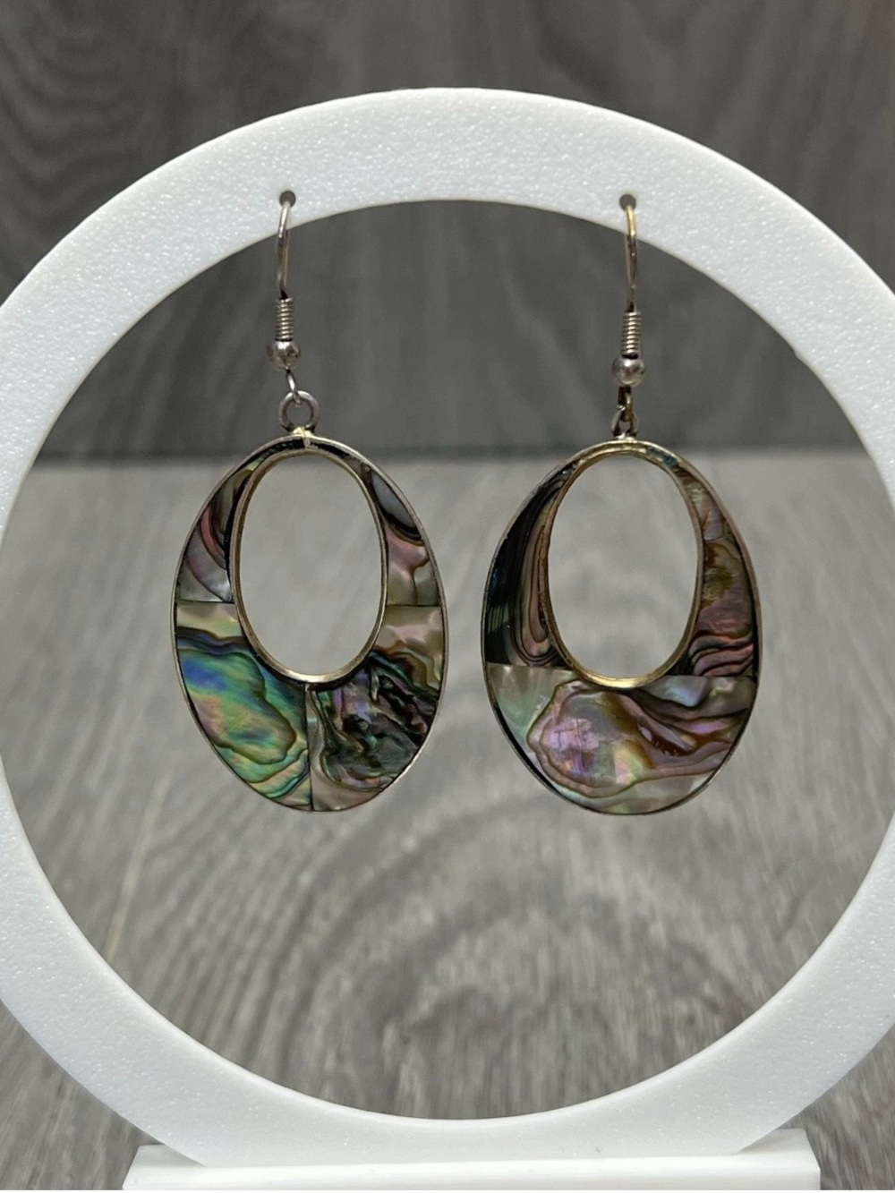 Iridescent Abalone Open Oval Drop Earrings - Multicolor